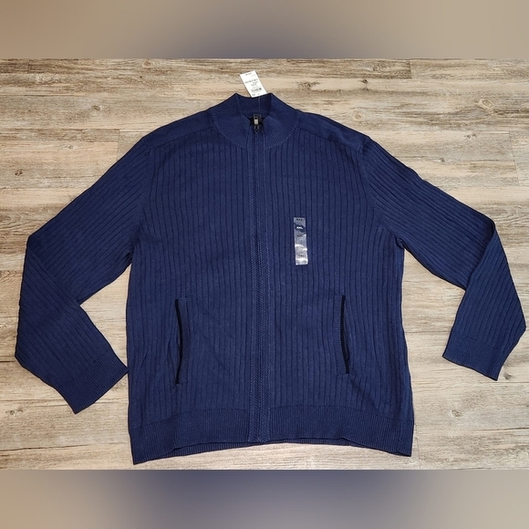 Alfani Mens Herringbone Trim Ribbed Knit Full Zip Sweater size 2XL NEW with tags - Picture 1 of 6